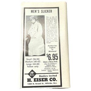 1966 H Eiser Co Vintage Print Ad Mens Western Slicker Clothing Hillside NJ